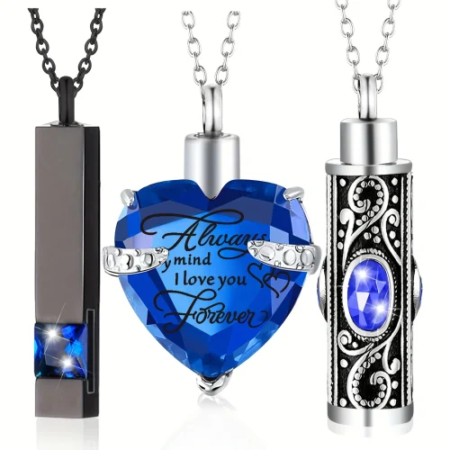 3pcs Cremation Jewelry Heart/Bar/Cylinder Urn Necklaces for Ashes